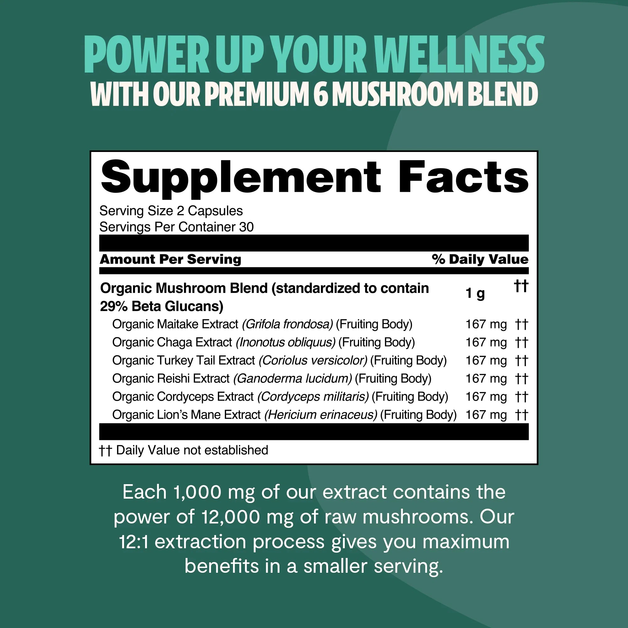 Organic Mushroom Complex Supplement Capsules